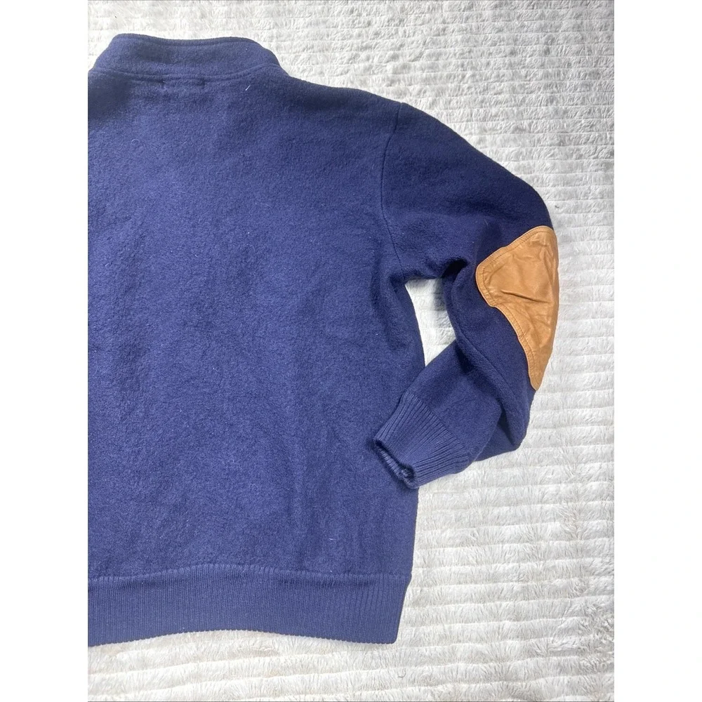Orvis Vintage 100% Wool T Snap Sweater L‎ Leather Elbow Patch Pullover Blue